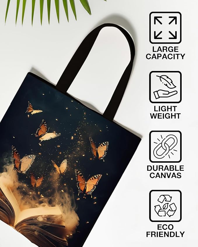 Canvas Tote Bag for Women Aesthetic Reusable Grocery Shoulder Bag for Shopping Work Travel Beach Teacher-05