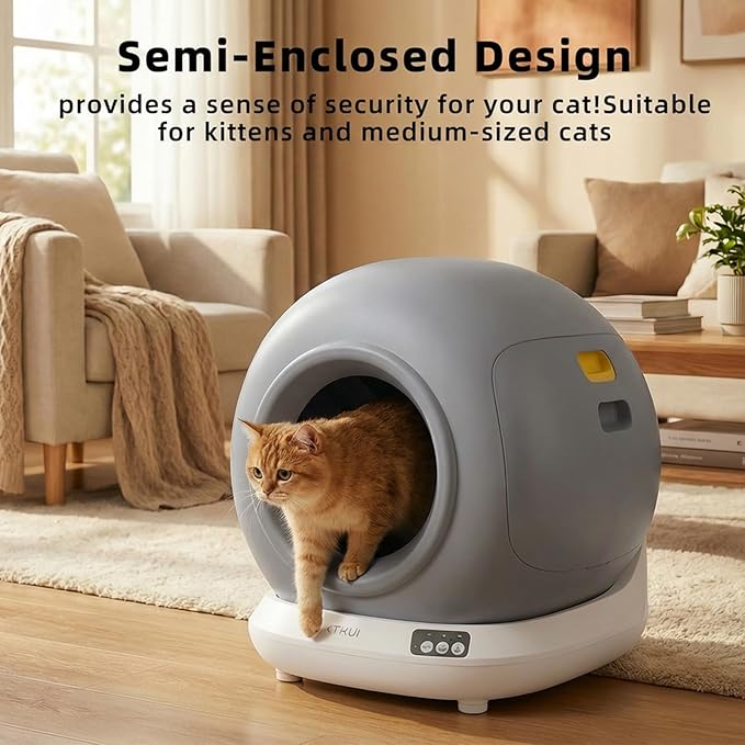 Self-Cleaning Automatic Cat Litter Box for One Cat, Compact 76L for Small Spaces, Dual Safety Sensors (Proximity Pause + Weight Stop), Jam Auto-Stop, Child Lock, App Control, 4L Waste Bin