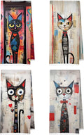 Abstract Cat Kitchen Towels Set - Funny Cat Gitfs Waffle Decorative Dish Towels, Funny Abstract Kitten Hand Towel, Tea Towel, 16x24 Inch