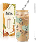 Joeyan Glass Cup with Lid and Straw, 20oz Iced Coffee Cup, Boho Dreamcatcher Floral Pattern Tumbler, Aesthetic Drinking Glasses for Smoothie Boba Tea, Bohemian Mothers Day Gift for Women Mom Friend