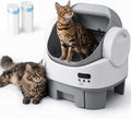 WARCAT Self-Cleaning Cat Litter Box, Open-Top Automatic Litter Box with Child Lock, 10L Large Capacity Waste Drawer, No APP Required, Includes Garbage Bags & Cleaning Mat (Gray & White)