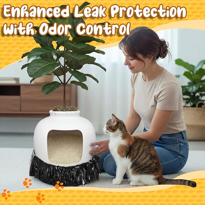 Eaasty 50 Pack Disposable Cat Litter Box Liners with 6 Carbon Filters Compatible with Popur X5 Self-cleaning Hooded Litter Box Cat Trash Bags with Elastic Band Absorbing Odor Waterproof and Leak Proof