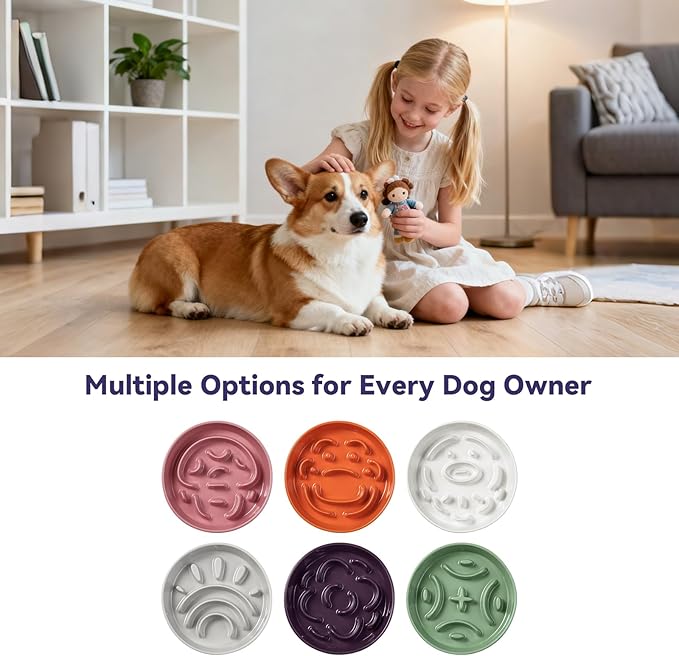 Ceramic Slow Feeder Dog Bowl - Maze Dog Bowl to Slow Down Eating - Feeding Dish for Fast Eaters - Ideal Food Control Dish for Medium to Large Breeds - 8.2 Inch - 1.8 Cups (180g) - White