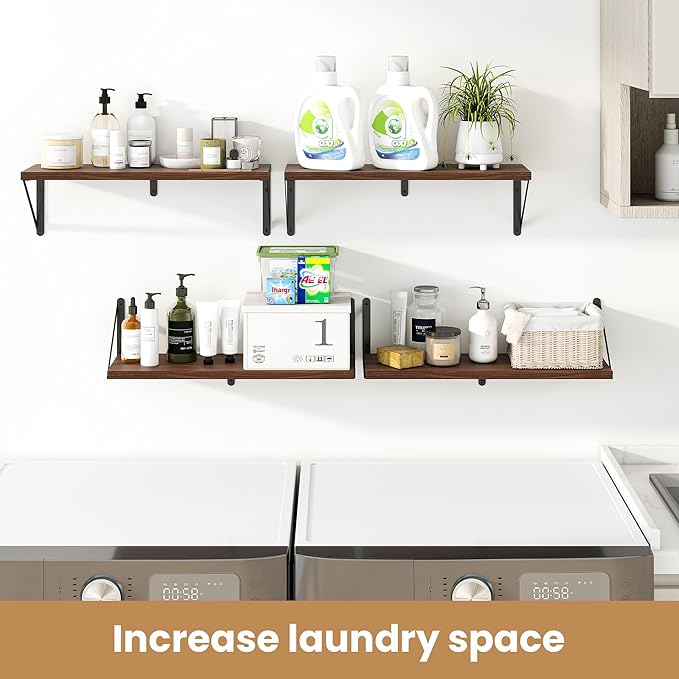 Heimlove Floating Book Shelves for Wall,23.6 Inches Wall Bookshelf Mounted Display&Storage Wood Shelves for Kitchen Bathroom Laundry Living Room,Set of 3,Walnut Color