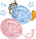 2 Pcs Cat Slow Feeder Bowl – Whisker Friendly Melamine Puzzle Feeding Cat Bowl for Slow Eating – Wet & Dry Food – Dishwasher Safe, Lightweight, Non-Slip (Blue + Pink, 6.3'')