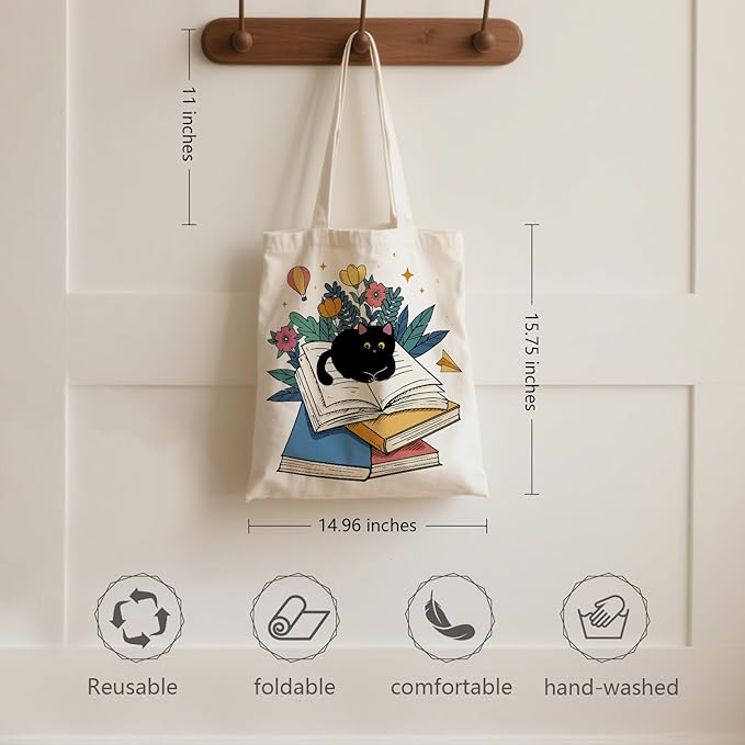 Aesthetic Canvas Tote Bag for Women - with Magnetic Snap Closure & Zipper Inner Pocket Reusable Bag for Shopping