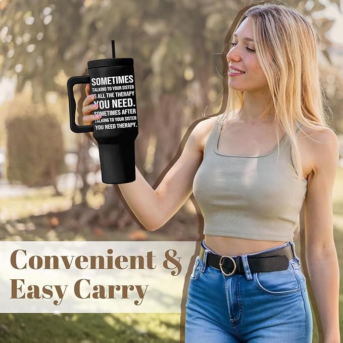 Sisters Gifts Sometimes Talking to Your Sister ls All the Therapy You Need, 40 Oz Friendship Tumbler For Women, Best Sisters Friends Tumbler With Handle, Birthday Gifts For Women Bestie Best Friends
