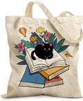 Aesthetic Canvas Tote Bag for Women - with Magnetic Snap Closure & Zipper Inner Pocket Reusable Bag for Shopping