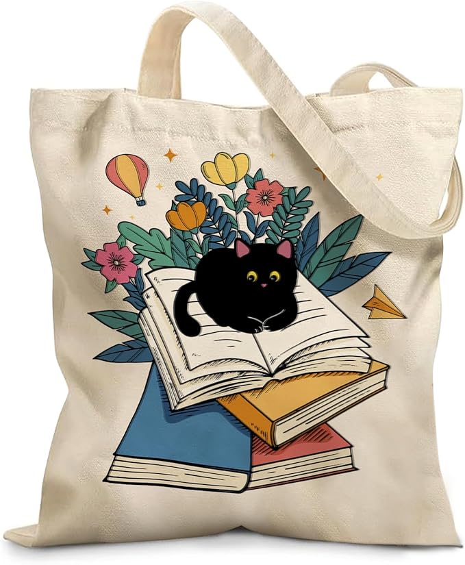 Aesthetic Canvas Tote Bag for Women - with Magnetic Snap Closure & Zipper Inner Pocket Reusable Bag for Shopping