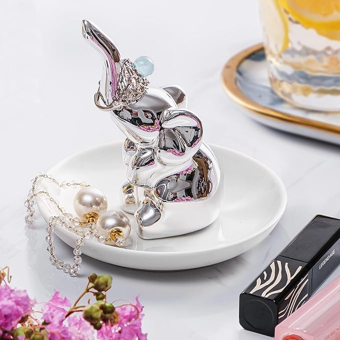 PUDDING CABIN Elephant Ring Holder - Womens Birthday Gift - Good Luck Elephant Gift for Women, Girls, Bedroom or Vanity Décor, Chrismtas Mothers Day Valentines Wedding Gifts Ideas