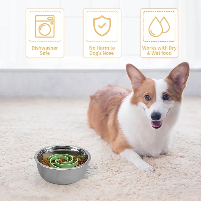 Slow Feeder Dog Bowls Insert, Bestalk Soft Silicone Slow Eating Feeder Insert with Suction Cups for Small, Medium and Large Dogs, Fit into Basic and Elevated Dog Bowls, Green