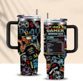 Gifts for Teen Boys & Gamers - 30oz Gamer Tumbler with Handle, Insulated Water Bottle Cup for Men, Leak Proof Birthday Christmas Gift