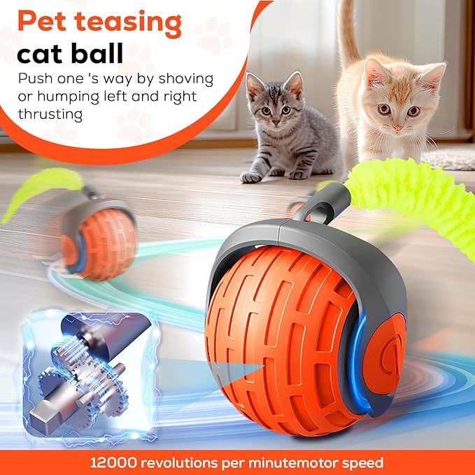 2025 New Interactive Cat Ball Toy for Indoor Cats Rotating Ball Toys,Automatic Moving for Bored Indoor Kitten,360°Automatic Rolling Balls Toy Electric Dogs Cat Balls(Orange)