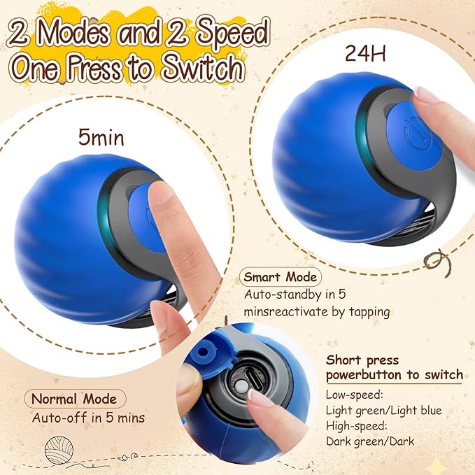 1PCS Interactive Cat Toys Ball,Newly Upgraded Speedy Tail Cat Toy with USB Charging,Automatic Smart Interactive Cat Toys for Indoor Cats with 4 Tails-Blue