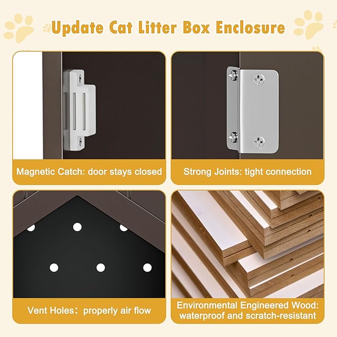 Cat Litter Box Enclosure Litter Box Furniture Hidden Wooden Washroom Litter Box Cabinet Indoor Cat House Side End Table Nightstand (Coffee)