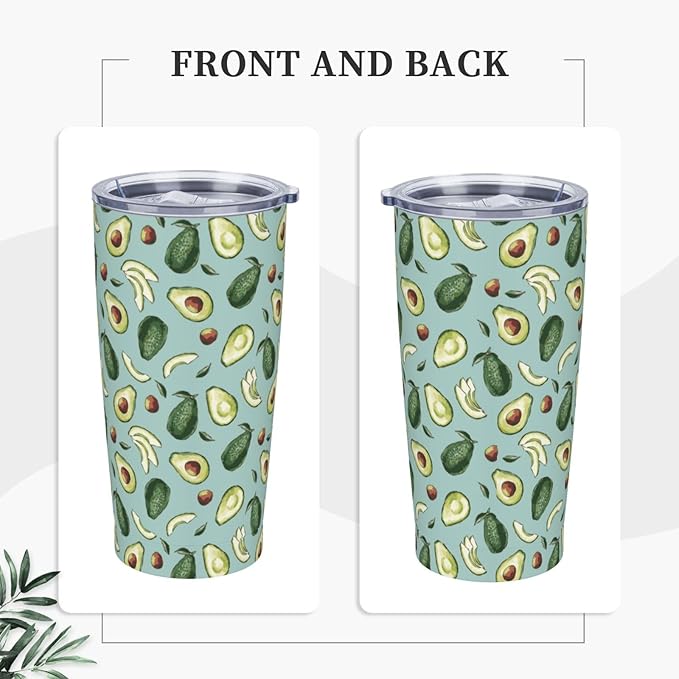 Avocado Tumbler 20oz Fruit Stainless Steel Insulated Tumblers with Lid and Straw Fruits Travel Coffee Mug Tea Wine Cups Water Bottle Avocado Gifts for WomenAvocado Lover
