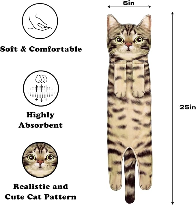 Funny Hand Towels for Bathroom Kitchen Decor - Cute Cat Hanging Hand Towel Kitchen Gadgets - Unique Housewarming Birthday Christmas Cat Lover Gift Ideas for Women Mom Lady Adults