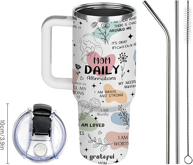 Gifts for New Mom After Birth, Mama Birthday Gifts - 30oz Mom Daily Affirmations Cups Tumbler with Handle, Christmas Mama Affirmations Gifts, Mommy to Be Gift, Postpartum Gift for New Mama Cups
