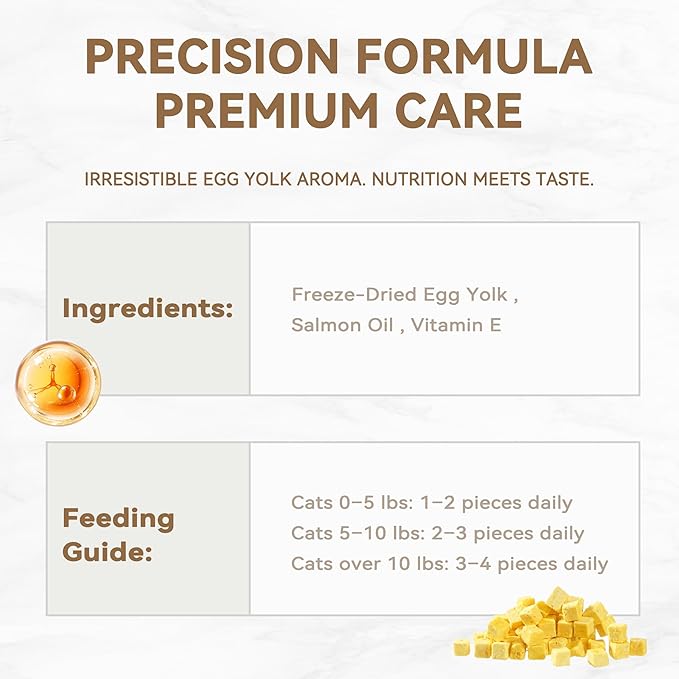 Freeze-Dried Cat Treats, Simple Egg Yolk with Salmon Oil Added for Skin and Coat Support, 3.5 oz, Premium Cat Food Toppers and Snacks