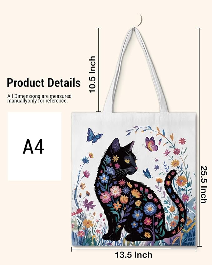 Cute Cat Canvas Tote Bag for Women Funny Cat Bag for Shopping Work Travel Lover Totes Gifts
