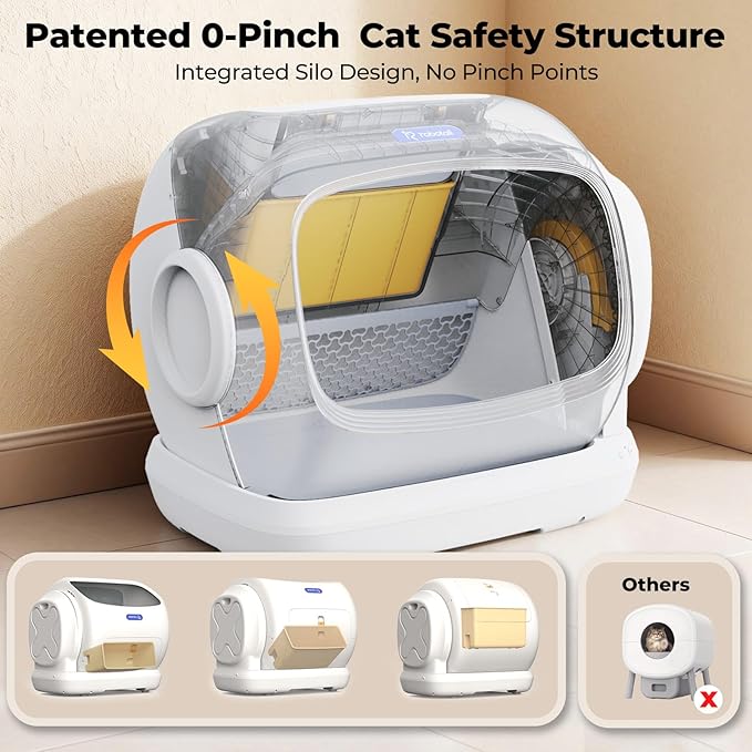 Self-Cleaning Cat Litter Box,106L XXXL Extra-Large Space Automatic Cat Litter Box for Large Cats, Open Top Automatic Cat Box Self Cleaning with APP, Safety Sensor, Anti-Pinch Patent