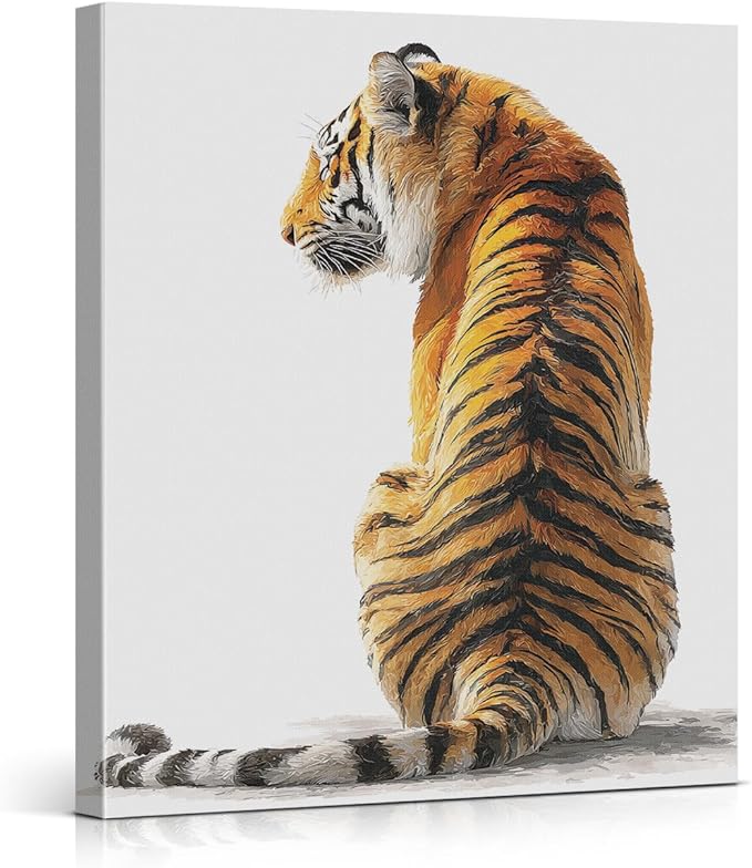 Modern Tiger Wall Art Decor Majestic Tiger White Print Picture Modern Animal Wall Decor for Home Living Room Bedroom 8x10 Inch Canvas Framed