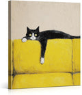 Vintage Black Cat Wall Art Decor Funny Kitten on Couch Print Picture Cat Lover Gifts Wall Decor for Home Living Room 8x10 Inch Canvas Framed