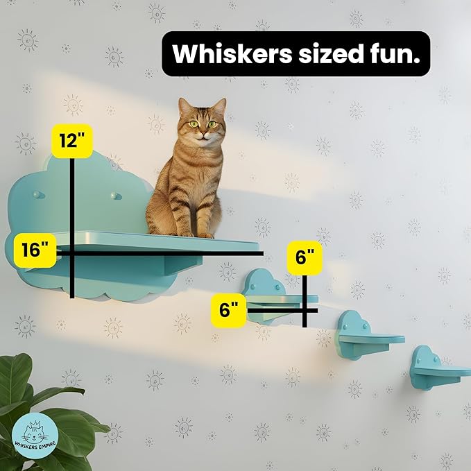 Cat Wall Shelves & Furniture – Sturdy Wall Mounted Cat Furniture, Floating Cat Shelves, Cat Wall Steps & Perches for Indoor Cats (Cloud Blue)
