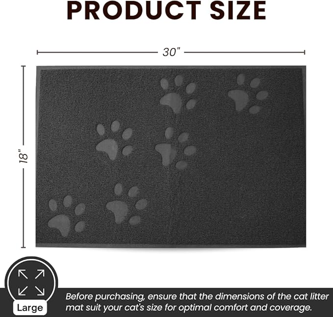 Andalus Large Cat Litter Mat, Pack of 2 - Waterproof, Non-Slip & Easy to Clean Cat Litter Box Mat for Extra Efficient Pet Litter-Trapping, Grey (30” X 18”)