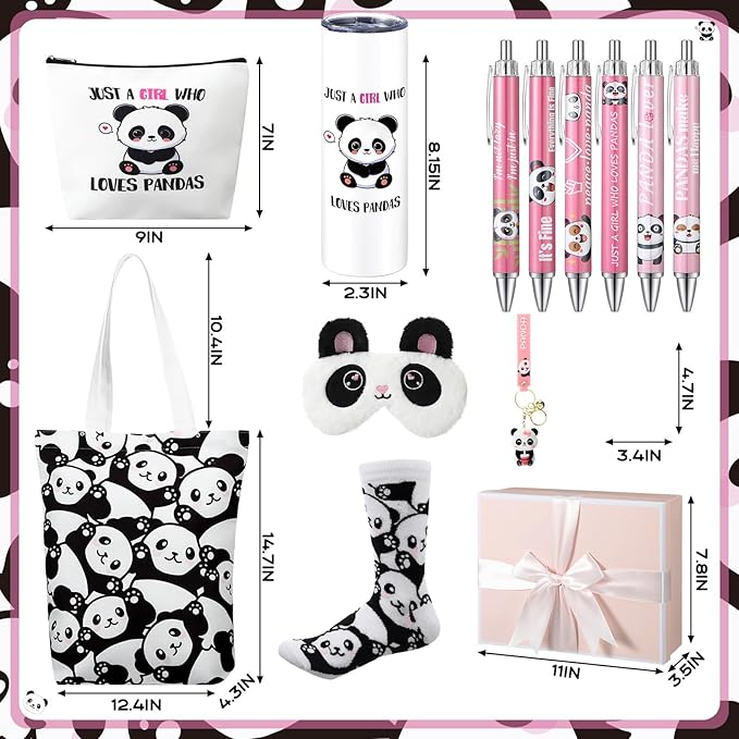 Wonderjune 14 Set Panda Gifts Baskets for Panda Lovers Birthday Gifts Set for Girls Kids Teens Mom Friend Sister Cute Valentines Thank You Birthday Presents Package Accessories