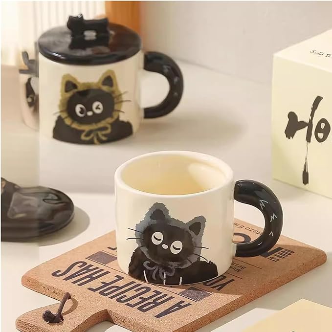 Cat Shaped Mug Suitable For A Variety Of Drinks, Ceramic Mug With Lid, Gift Box For Souvenirs (LightblueGiftBox)