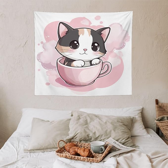 MaSiledy Wall Tapestries Kawaii Cat Tapestry Cute Cat Kitten Bedroom Tapestries Wall Art for Home Decor 50"x60" Wall Hanging for Home Decor Bedroom Living Room Dorm Decor