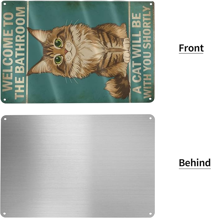 Funny Bathroom Sign Welcome to The Bathroom A Cat Will Be with You Shortly Humorous Restroom Decor Quirky Cat Lover Gift Novelty Aluminum Sign 8x12 Inches Maine Coon