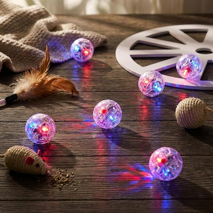 Sratte 2 Pcs Rechargeable Cat Ball Ghost Hunting Light up Cat Balls Toys Motion LED Motion Activated Flash Glowing Lighted Dog Interactive Toys Pet, Clear