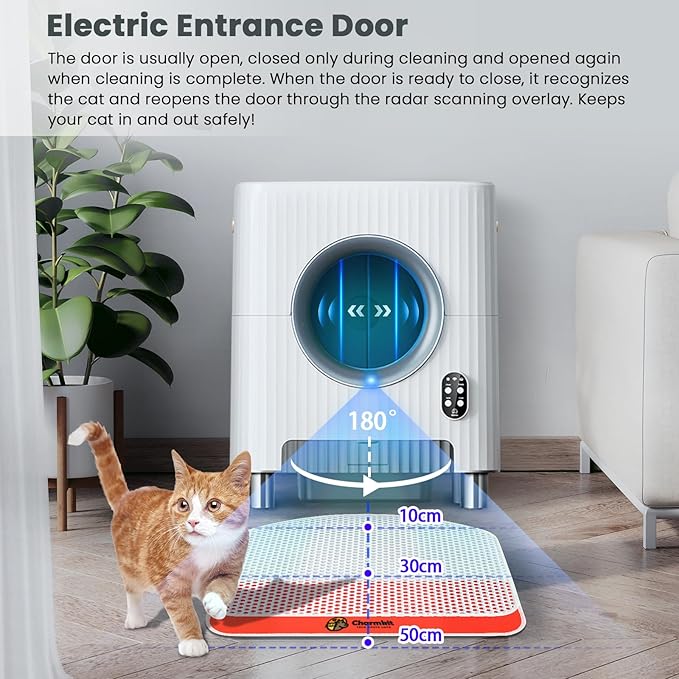 Upgraded Charmkit Self Cleaning Cat Litter Box With Electric Entrance Door, Video Monitor, Anti-Pinch, and Odor-Removal for Multiple Cats