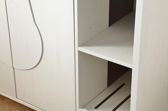 Cat-Faced Doors Litter Enclosure,Automatic Litter Box Enclosure for Cat Robot 3/4,Outlet for Litter Box Cabinet,Litter Collector,Dog-Proof Shelf for Cat Washroom Cabinet,Antique White