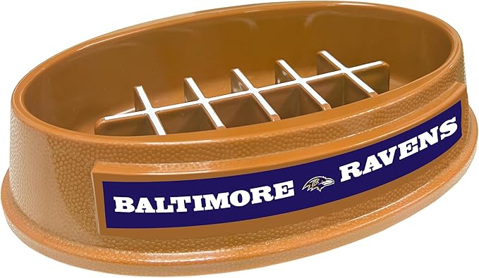 NFL Super-Bowl Baltimore Ravens Slow Feeder Dog & Cat Bowl. Football Design for Healthy Digestion. Non-Slip for Large & Small Pets
