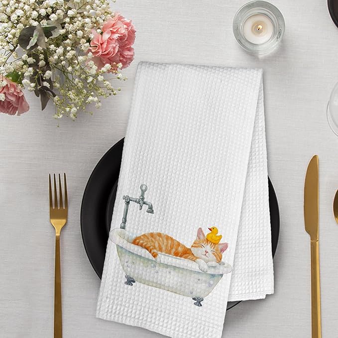 Funny Orange Tabby Cat Hand Towels,Orange Cat Owners Gifts,Bathroom Cats Decor Hand Towels,Cute Kitty Decor Tea Towel for Nursery Toilet,Cats Bathroom Decorative, 16x24 Inch