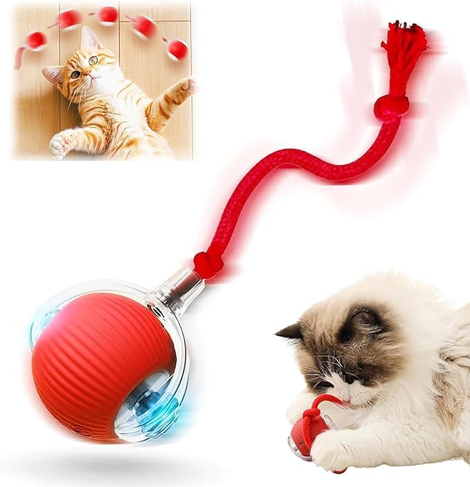 2026 New Motion Activated Cat Balls,Interactive Cat Toys for Indoor Cats with 360° Smart Automatic Rolling Moving for Bored Pet Cats Dogs. (Red)