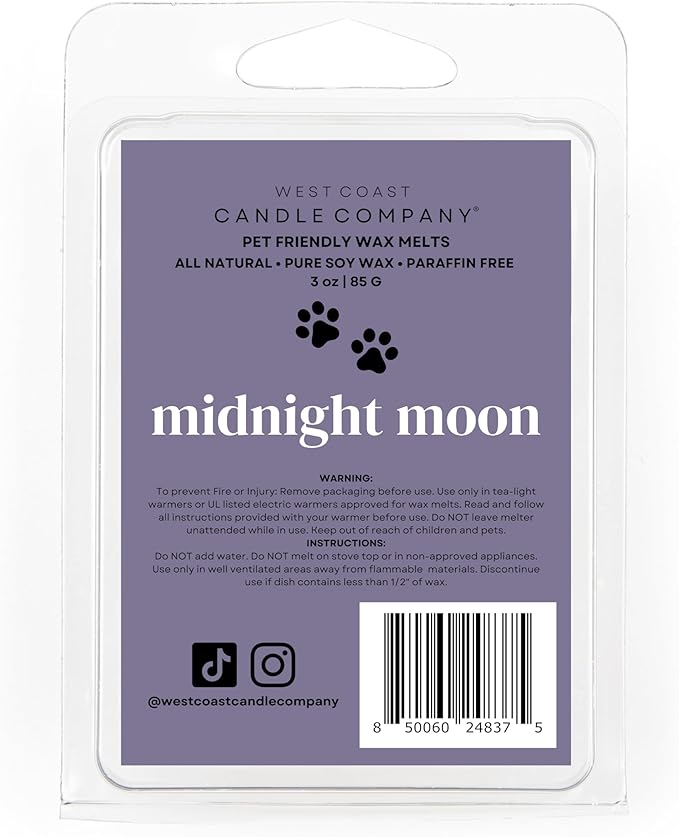 Midnight Moon | Pet Friendly Wax Melts | Natural Soy | Clean Burning | Non-Toxic | Veterinarian Approved | Pet Odor Eliminator | Air Freshening Scented Wax Melts