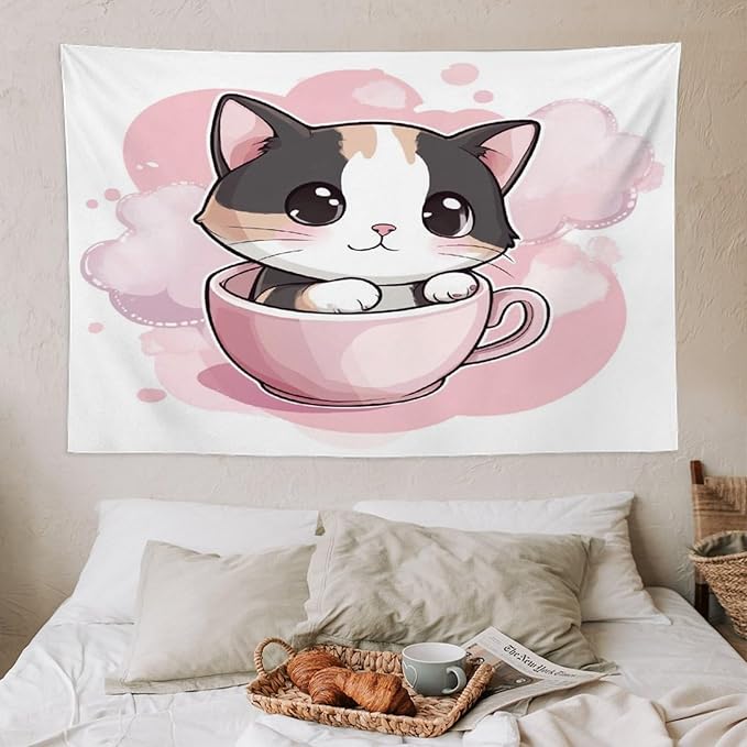 MaSiledy Wall Tapestries Kawaii Cat Tapestry Cute Kitten Cat Meow Tapestry Aesthetic Vintage Wall Hanging for Living Room Dorm Decor 40"x60" Wall Hanging for Home Decor Bedroom Living Room Dorm Decor