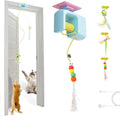 Automatic Hanging Cat Toy for Indoor Cats, Electric Doorway Cat Teaser with Motion Sensor, Quiet Motor & Retractable Rope, Includes 3 Replaceable Feather Attachments, USB Rechargeable, Blue