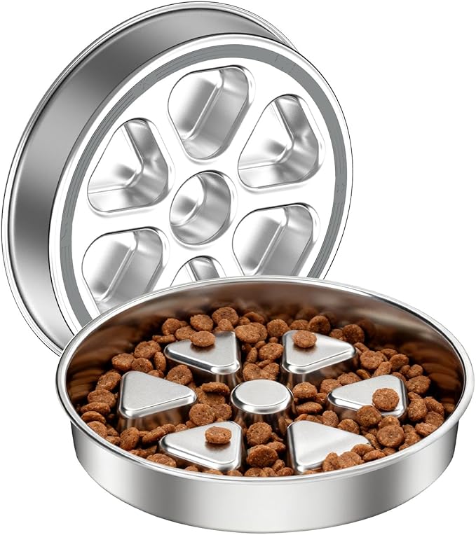 Kactoily Stainless Steel Slow Feeder Dog Bowl, 3 Cup Heavy Duty Slow Eating Bowl, Deep Maze & Non-Slip Base for Medium Dogs, Dishwasher Safe
