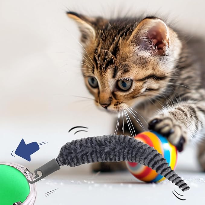 5pcs Cat Ball Toy Replacement Tails, Interactive Cat Toy Accessories Attachments Automatic Moving Ball Worm Refills Rope Compatible with 2.0 (Black, White)
