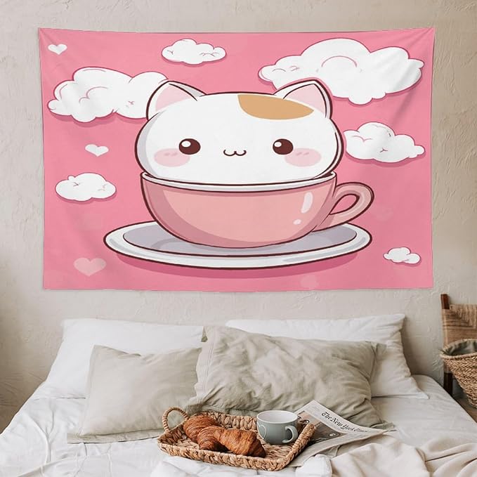 MaSiledy Kawaii Cat Tapestry's Wall Hanging Cute Cat Kitten Tapestries for Bedroom Landscape Tapestry Wall Art for Living Room Dorm 40"x60" Wall Hanging for Home Decor Bedroom Living Room Dorm Decor