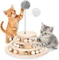 Large Upgraded Cat Track Ball Toy with Bell & Teaser Wand - 3-Layer Tower Roller, Interactive Wooden Cat Toy for Mental & Physical Exercise, Double Fun for Kittens & Adult Cats