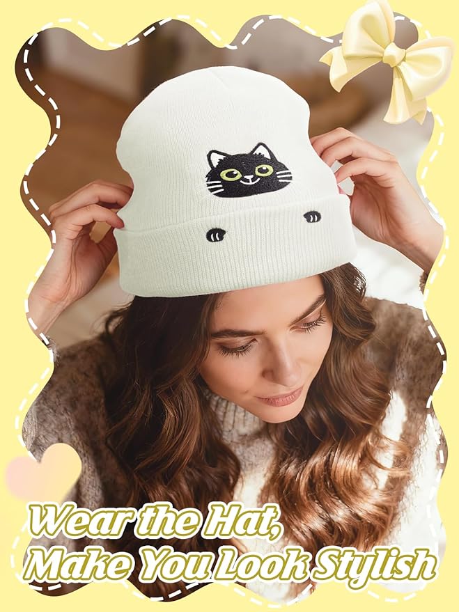 Cat Beanie and Funny Socks for Women - Cute Warm Gifts for Cat Lovers