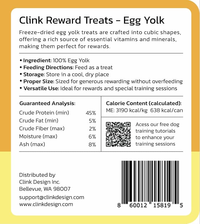 Clink Design Dog Training Treats, Training Treats for Dogs and Cats, Freeze Dried Single Ingredient Egg Yolk Snacks, 7oz