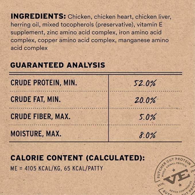 Vital Essentials Freeze Dried Cat Food, Raw Chicken Mini Patties | Complete Meal or Topper | Easy to Portion and Rehydrate | High Protein, Grain Free Dry Cat Food | 8 oz Bag