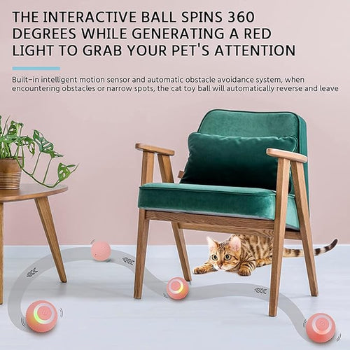 Cat Ball Toy, Interactive Cat Toys, Automatic Motion Activated Moving Ball Hide and Seek Game for Indoor Exercise，Gifts for Kittens